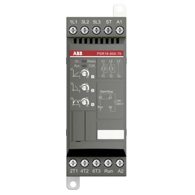 softstarter PSR16-600-70 has a rated maximum operational current of 16 A with an operating voltage span from 208...600 V AC.